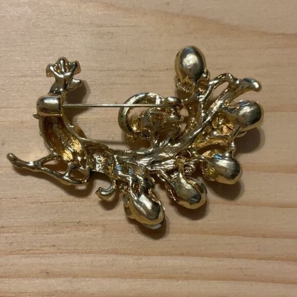 Gold-Tone Peacock Brooch With Multicolor Rhinestones & Green Enamel - Picture 2 of 3